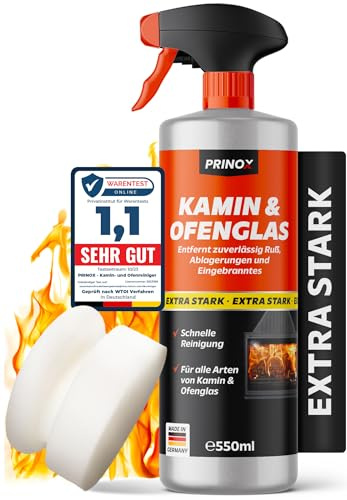 Kaminscheibenreiniger 550ml extra stark - Kaminglasreiniger gegen hartnäckigen Ruß an Ofenscheiben - Kaminreiniger zum Reinigen verrußter Kaminscheiben & Ofenglas