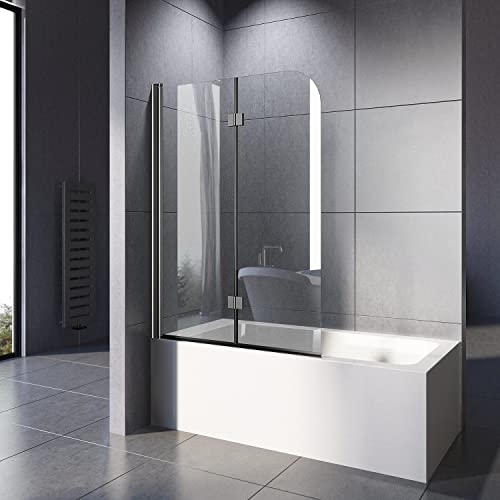 Duschwand für Badewanne 110 x 140 CM, Badewannenaufsatz Duschwand Schwarz 2-teilig Faltbar 5 mm NANO ESG Sicherheitsglas Duschabtrennung Badewanne