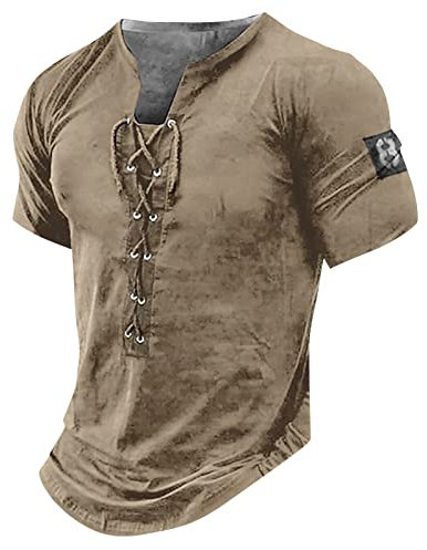 Tshirt Herren, Langarmshirt Herren Retro Henley Shirt V-Ausschnitt Vintage Casual T-Shirts Pullover Herren Freizeithemd Sweatshirt mit Knöpfe T-Shirts Outdoor Regular Fit Trainingsshirt