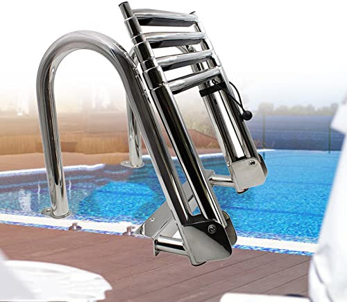 ALSUP Boat Ladder 4 Step Pontoon Boat Ladder Foldable Stainless Steel Marine Rear Entry Telescoping Ladder with Wide Steps Swim Deck Ladder with Pedal Hand Railing