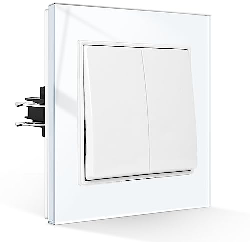 CNBINGO Interruptor de luz de 2 vías, 2 vías, de cristal, empotrado, sin tornillos, interruptor basculante táctil, interruptor basculante de cristal, color blanco