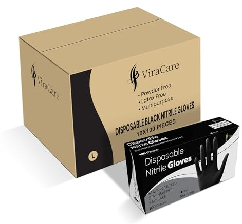 1000 x Black Disposable Gloves Large | Black Nitrile Gloves Large | Latex free Gloves | Powder Free Gloves | Black Gloves Disposable | Strong And Non-Sterile | (Large)