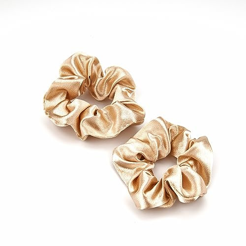 Scrunchies för kvinnor, Scrunchies i mjukt silke, Premium Satin Scrunchie hästsvanshållare, hårsnoddar för kvinnor, elastiska hårsnoddar för långt fint och tjockt lockigt hår flickor (Champagne Guld)