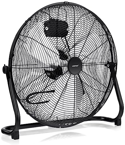 COSTWAY Ventilateur de Sol 51 cm à 3 Vitesses 160W, Ventilateur Industriel avec Angle D'inclinaison Réglable à 145° et 3 Pales en Alliage D'aluminium et Moteur en Cuivre, Noir
