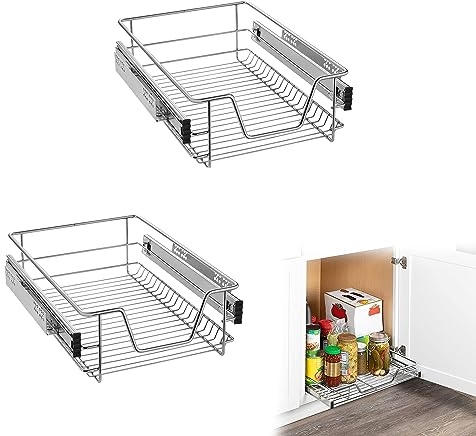 YRHome 2 Stück Teleskopschublade Teleskopschublade Schrankauszug Aufbewahrungskörbe Korbauszug Küchenschrank mit Schubladenauszüge Vollauszug Schublade Schlafzimmerschränke für 40cm Schränke