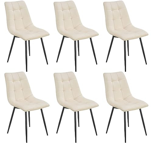 Juskys Esszimmerstühle Blanca 6er Set - Samt Stühle gepolstert - Stuhl für Esszimmer, Küche & Wohnzimmer - modern, belastbar bis 120 kg Beige