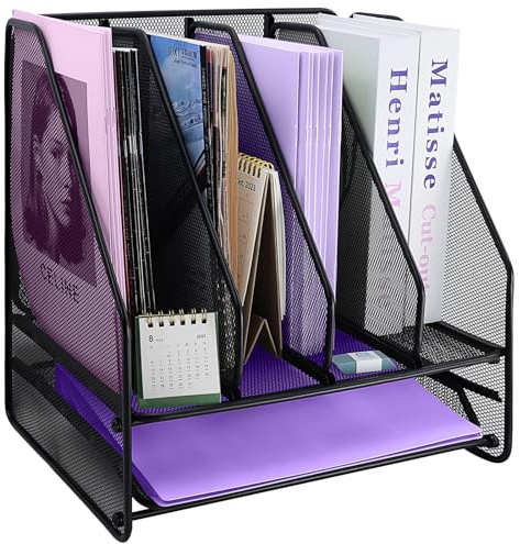 HMXLJJY Schreibtisch-Organizer aus Netzstoff mit Schublade, Papier-Briefablage mit 4 Abschnitten, Bücherregal, Aktenhalter, Organisation, Metall-Desktop-Dokumenten-Zeitschriftenständer für Bürobedarf
