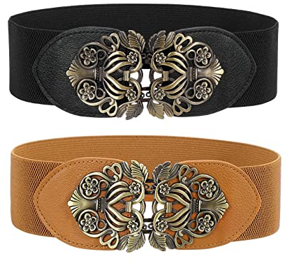 WERFORU Breiter Elastischer Taillengürtel für Frauen, Damen Vintage Stretchy Taille Gürtel Breite Retro Mode Cinch für Kleider