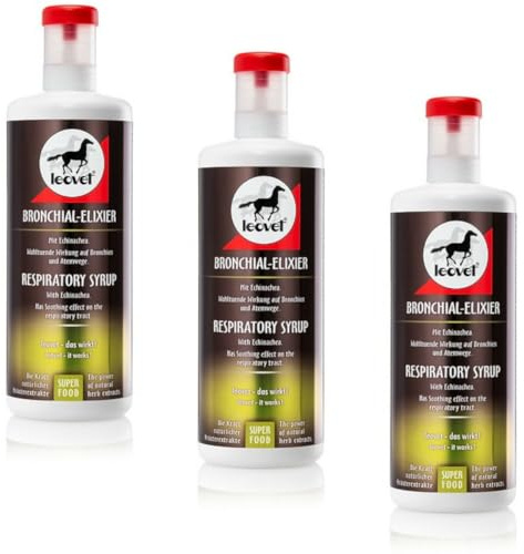 RL24 leovet - Bronchial Elixier – 3 x 1000 ml Flasche (3er Set) | Ergänzungsfuttermittel mit Anis & Echinacea – wohltuende Wirkung auf Bronchien & Atemwege – Kräuter-Saft für Pferde