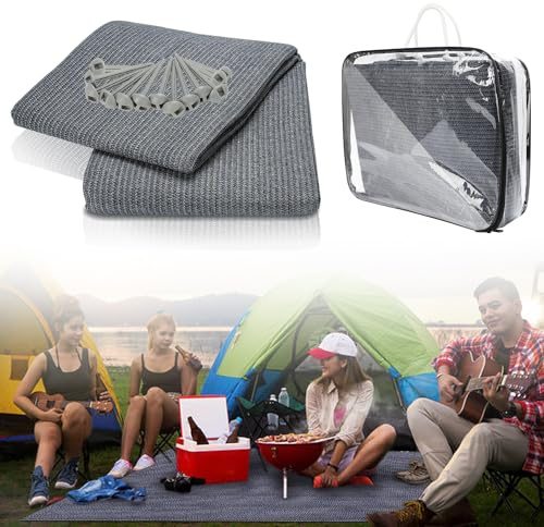 Fogmiea Vorzeltteppich Markisenteppich, Atmungsaktiv rutschfest Zeltteppich, Zeltboden für Camping, Campingteppich mit 13 Heringe und Tragetasche, Waschbar(Grau Blau)