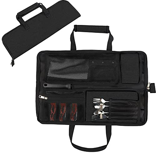 Knife Roll for Chefs 18 Inch,Heavy Duty Oxford Knife Bag with 13 Slots,Portable Knife Case with Handle for Travel, Camping, Hiking Black