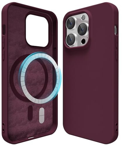 oakxco für 13 Pro Hülle Magsafe Silikon Handyhülle Bunt, Ultra Dünn Slim Case Einfarbig Handy Hülle Mädchen, Magnetisch Induktives Laden Schutzhülle Matt Silikonhülle Gummi, Weinrot Bordeaux