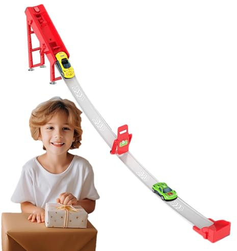 COMFOLIVING Rampa per macchinine, pista per macchinine,Giocattolo da pista per auto da corsa | Divertimento interattivo con rampa catapulta per bambini con 2 macchinine, festa per bambini