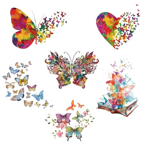 FUIPVGI 6 Pcs Butterfly Iron on Patches Iron on Decals Heat Transfer Colorful Stickers Decorate for T-Shirt Jeans Backpacks Families Clothing Hat Printing DIY Crafts Decoration (6 Pcs)
