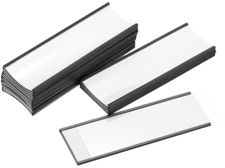 QUARKZMAN 25 Stück C-Kanal Magnetetiketten, 150×50mm Magnetische Etikettenhalter mit Papiereinlage Schutzfolie, Namensschilder Magnet für Metallregal, Schließfach und Whiteboard