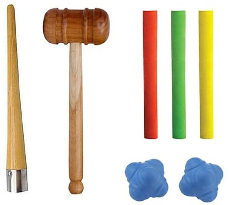 JaHaNa Sports Speed Cricket Combo - Cricket Bat Wooden Mallet Hammer and One Cone Set (Grip Color and Design May Vary) and Two Reaction Ball for Practice