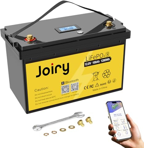 Joiry 12V Batería de Litio LiFePO4 Ciclo Profundo 5000 Veces Recargable fosfato de Litio y Hierro con Protección BMS para el Kit Panel Solar,Hogar, RV,Carritos de Golf, Marina (12.8V 100AH Bluetooth)