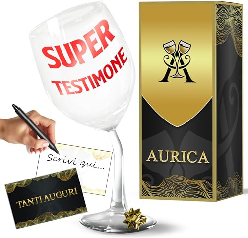 Aurìca Calice Vino Personalizzato SUPER TESTIMONE – Bicchiere Piegato Divertente E Memorabile Per Celebrare L’Amicizia E Dire Grazie Al Miglior Testimone Con Confezione Regalo Inclusa