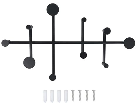 XLSBZ Coat Rack Shelf Wall Mounted,Modern Metal Coat Rack with 10 Hooks,Coat Hanger Wall Hooks for Clothe, Shats, Scarves (Black)