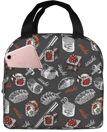 VOSERY Lonchera japonesa de sushi Hashi, lonchera para mujeres, hombres y adultos, bolsa de almuerzo aislada, bolsa de almuerzo aislada, a prueba de fugas, reutilizable, de gran capacidad, para el