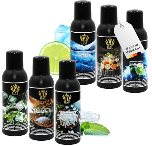 HAF Saunaaufguss Set „Kühle Erfrischung“ - 6 x 250ml Sauna Aufgussmittel Blue Eis, Citro-Orange, Eislimone, Eisminze, Euka-Menthol, Menthol - Saunaduft mit natürlichen ätherischen Ölen & ohne Zusätze