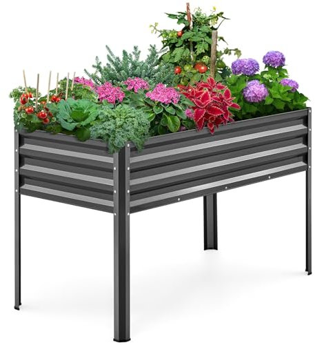 KING BIRD Hochbeet aus Metall, Frühbeet Bausatz Pflanzenbeet Pflanzkasten Blumenbett für Garten, Terrasse, Balkon, 181 kg Tragkraft, grau,120 x 60 x 80 cm