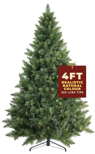 Festive Fix Artificial Christmas Tree 4FT – 320 Tips Lush Green Xmas Tree with Bushy PVC Branches, Metal Stand, Easy Assembly – 4 Foot Christmas Tree for Holiday Décor