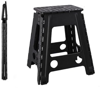 Marchepied pliable léger et portable avec poignée en plastique durable 4 cm, idéal pour le camping et la pêche, peut supporter jusqu'à 300 kg, noir, 32 cm