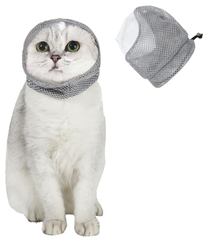 Katzen Maulkorb, Anti-Beißen und Anti-Lecken, Kopfbedeckung für Kätzchen, Atmungsaktives Netzgewebe, Durchsichtige Gesichtsmaske für Katzen, Fellpflege, Krallenschneiden, Baden