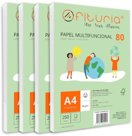 Ramette de papier A4 80g avec 1000 feuilles blanches, papier multifonctionnel pour un usage scolaire et professionnel. Idéal pour imprimantes laser, à jet d’encre ou photocopieuses – Ofituria