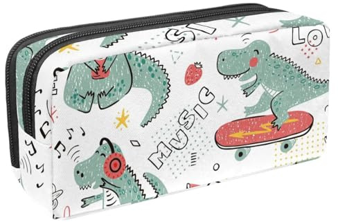 VAPOKF Federmäppchen, Federmäppchen, Schüler-Schreibwaren-Tasche für Teenager, Jungen, Mädchen, Schule, Bürobedarf – Musikliebhaber, Dinosaurier, Skateboard, Dino-Muster, multi,