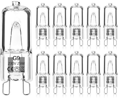 Haraqi 10 Pack G9 Halogen Bulbs 25W 230V 2800K Warm White,Clear Capsule Halogen Lamps Dimmable, No Strobe, No Flicker