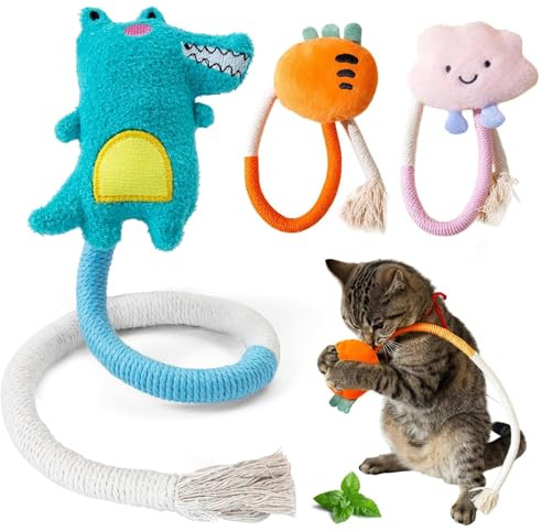 GIUSOBG 4 Pezzi Giocattolo da Masticare per Gatti, Bastoncini Cura Denti, Corda Dentale, Gioco per Pulire I Denti e Scaricare Lo Stress, Tensione e L'ansia del Gatto