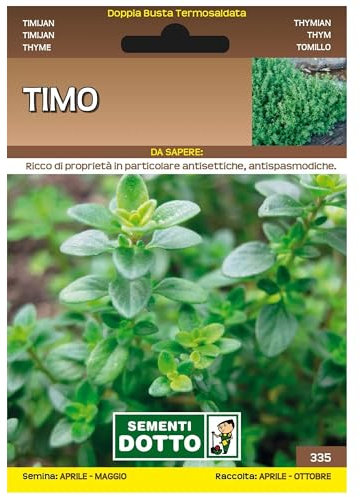 Sicignano | Semi Timo Comune, Erba Aromatica Biennale-Perenne, Busta Extra - 1 Confezione da 0.6g, per Giardino Cucina Infusi Medicinali, Pianta da Vaso, Adatta a Pieno Sole