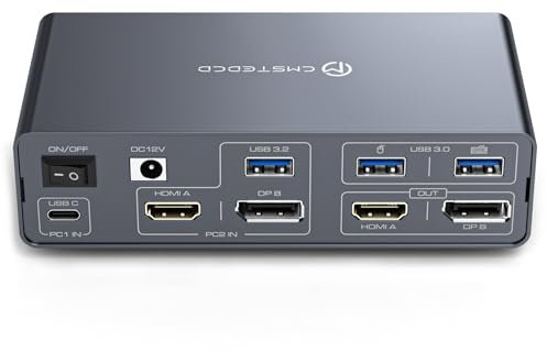 KVM Switch 2 PC 2 monitor USB C Docking Station HDMI Displayport per laptop e desktop Type-C MST HDMI 4K60Hz + DP 4K120Hz 13-in-1 con USB-C 10Gbps, slot per schede SD/MicroSD
