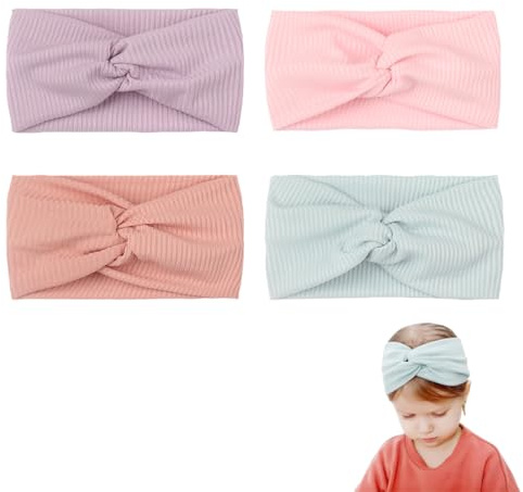 OUDQFCJ 4 Diademas Bebé Niña Elásticas y Suaves con Diseño Vintage y Lazos para Recién Nacido (0-6 Meses)