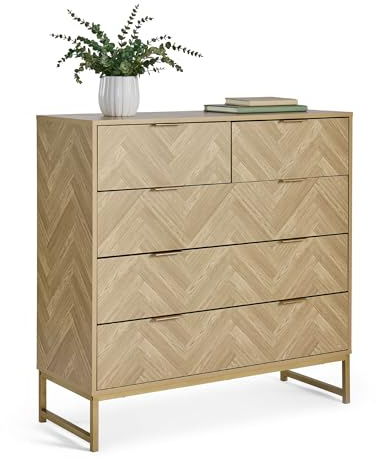 VonHaus Chest of Drawers for Bedroom - Herringbone 5 Drawer Bedroom Dresser