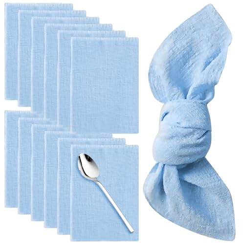 12er Set Stoffservietten, 42x42 cm Leinen-Servietten, Wiederverwendbare Leinenstoffservietten, Tischdekoration für Familienessen Hochzeiten Bankett Startseite Weihnachten, Maschinenwaschbar (Graublau)