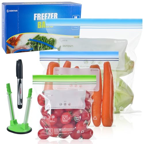 110 Pcs Freezer Bags Ziplock – Reusable Zip Lock Bags in 3 Sizes (Large, Medium & Small) | Large Food Bags for Freeze, Fruits, Vegetables, Meat, Snacks & Sandwiches | BPA Free Ziplock Bags