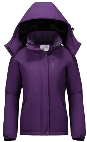 Winterjacke Damen Wasserdicht Skijacke Snowboardjacke Hooded Warm Doppelte Seitentaschen Wanderjacke mit Reißverschluss für Outdoor