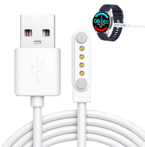 Huybaa Chargeur Magnétique Universel 4 Broches 7.62mm pour Montre Connectée Enfant, Câble USB avec Protection Surtension - Compatible Secteur/Voiture/Power Bank