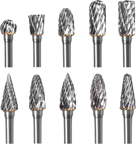 Fraises Rotatives Double Coupe Carbure Broyage de Bois Gravure Embouts de Fraisage de Tungstène avec 3mm Tige Pour Sculpture Sur Métal Polissage Gravure Die Grinder 10 Pièces