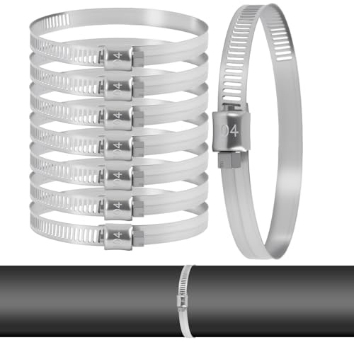 8 PCS 46-70mm Adjustable Hose Clips, 304 Stainless Steel Hose Clamps, Jubilee Clips Assorted, Heavy-Duty Metal Pipe Clips for Securing Hoses, Pipes/Drain, Exhaust Pipe, and Water Pipe