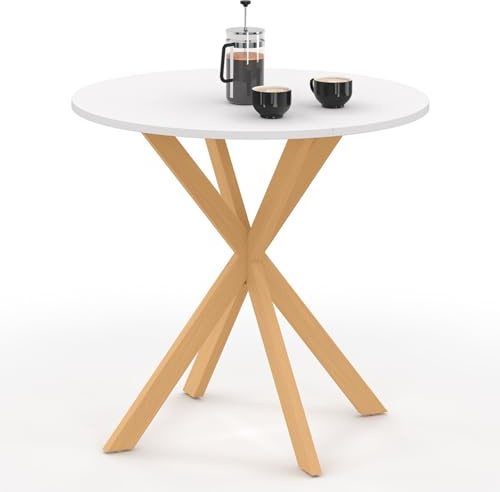 IDMarket - Tavolo da pranzo rotondo per 4 persone GISELE con gamba a ragno in legno e piano bianco 80 cm