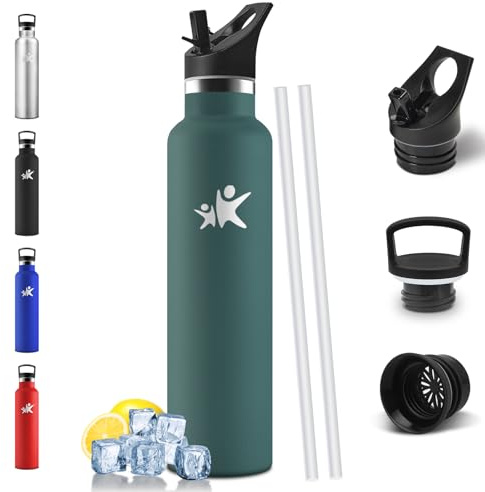 Mulbijeo Gourde Isotherme 1L, Étanche sans BPA, Bouteille Isotherme, Double Paroi, Gourde Avec Paille, 18/8 Acier Inoxydable, Réutilisable, Bouteille d'eau pour Randonnée, Bureau, Yoga, Sport