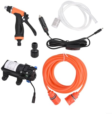 Yuanpgky Nettoyeur haute pression portable 12 V pour lavage de voiture - Eau haute pression avec pulvérisateur réglable, 23 x 13 x 16 cm, orange + noir