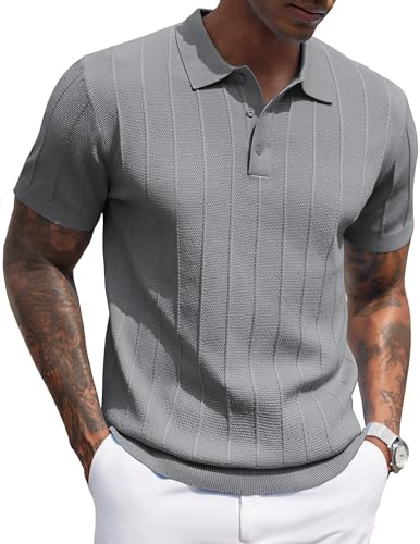 COOFANDY Mens Polo Shirts Short Sleeve Summer Casual Vacation Button Knit Strech Golf T-Shirts