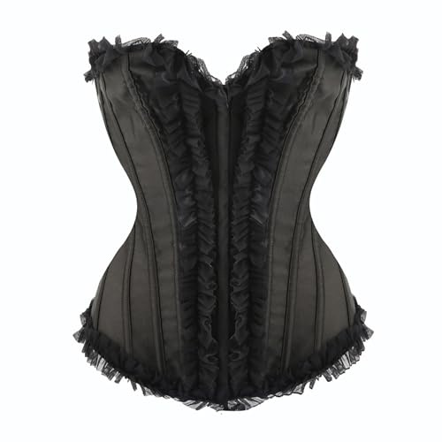 Generisch Corsé para mujer, con cuello en V, suave, cómodo, para bailar, lencería sexy, para fiestas, carnaval, corsé elegante, Negro , XL