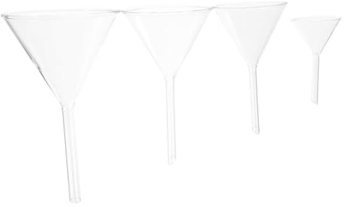 LIFKOME Embudos de Vidrio de Laboratorio Borosilicato 4 Piezas (40, 60, 75, 90 Mm) Transparentes Tallo para Filtración y Llenado en Entornos Científicos y Experimentos Industriales