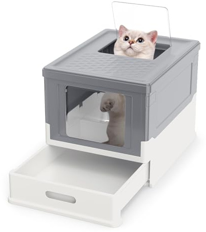 GOPLUS Bac a Litiere pour Chat Pliable Fermé, 50 x 38 x 37 CM, Maison de Toilette Chat avec Tiroir Coulissant pour Nettoyer, Porte d’Entrée et de Sortie, Poignée Découpé pour Amovible, Anti-Fuite